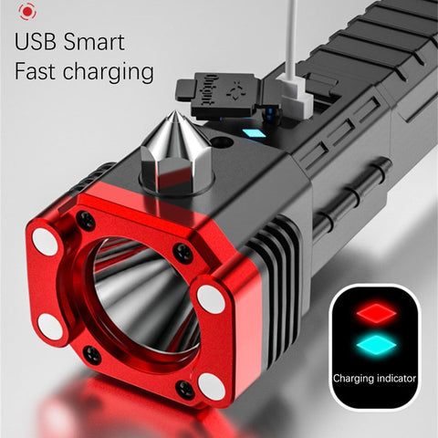 Flashlight And Power Bank , Most Powerful Portable Led Torch, Super Bright, Waterproof Torch Light With Hanging Magnet And Safety Window Breaking Hammer & Seat Belt Cutter For Camping, Hiking, Outdoor Emergency