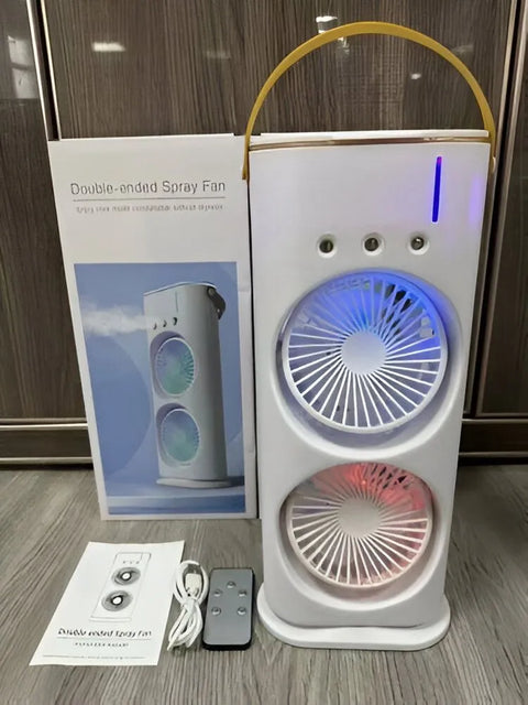 Rechargeable Automatic Rotating Dual Double Spray Mist Fan with Lightening Effects (with Box Packing