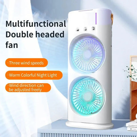 Rechargeable Automatic Rotating Dual Double Spray Mist Fan with Lightening Effects (with Box Packing